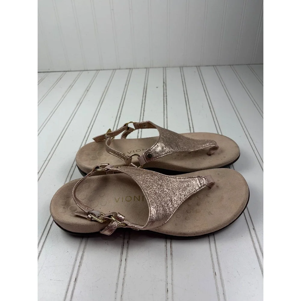 Vionic Kirra Rose Gold Metallic Leather Sandals Women's Size 7